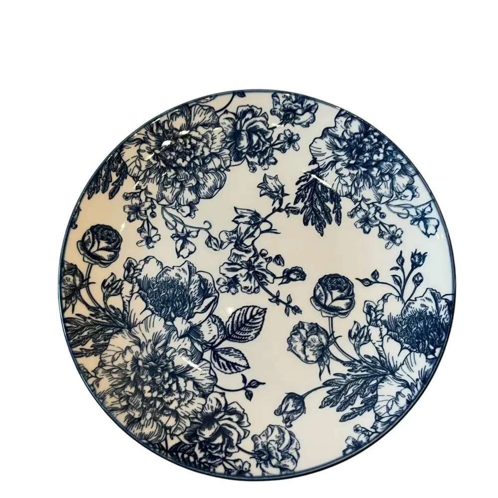 4pc Godinger English Garden Porcelain Salad Plates 7.5in Blue & White Floral